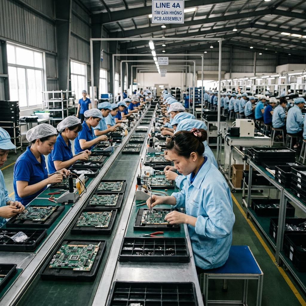 Electronics assembly line in a Southeast Asian factory