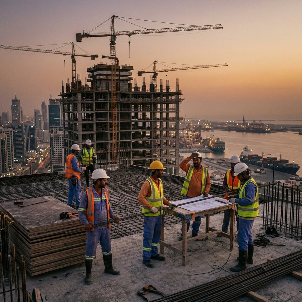 Construction workers on a high-rise site in the Gulf
