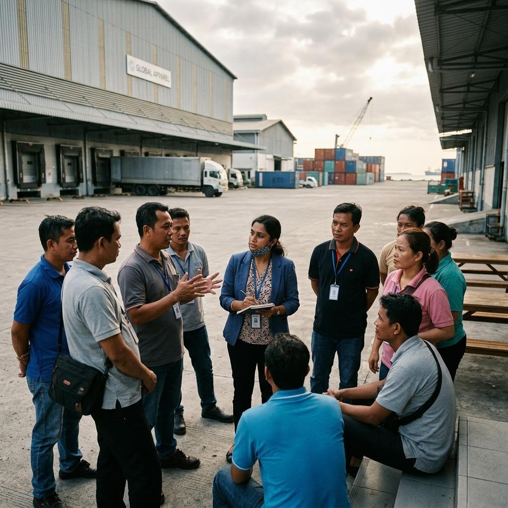 Workers meeting with a community liaison officer