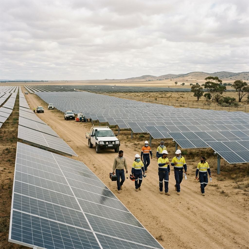Solar panel farm stretching to the horizon