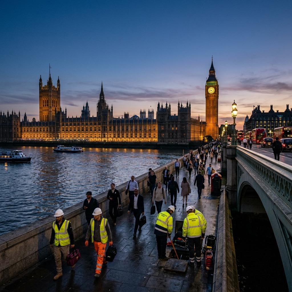 The Houses of Parliament in London at dusk